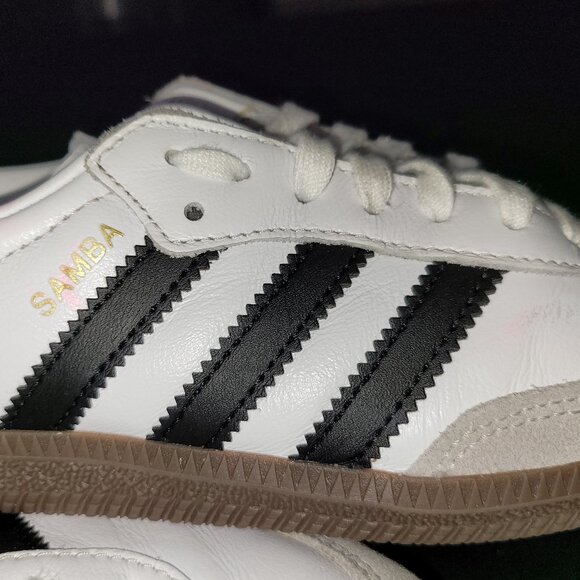 Adidas Samba OG J Youth/Women's Cloud White/ Core Black IE3675 Gum Sole Sneakers - Picture 16 of 16
